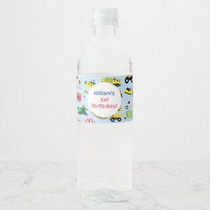 Colorful Transportation & Vehicles Kids Name Water Bottle Label