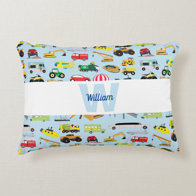 Colorful Transportation & Vehicles Kids Pattern Accent Pillow (Front)