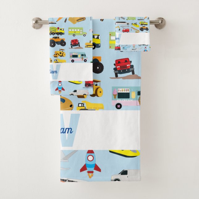 Colorful Transportation & Vehicles Kids Pattern Bath Towel Set (Insitu)