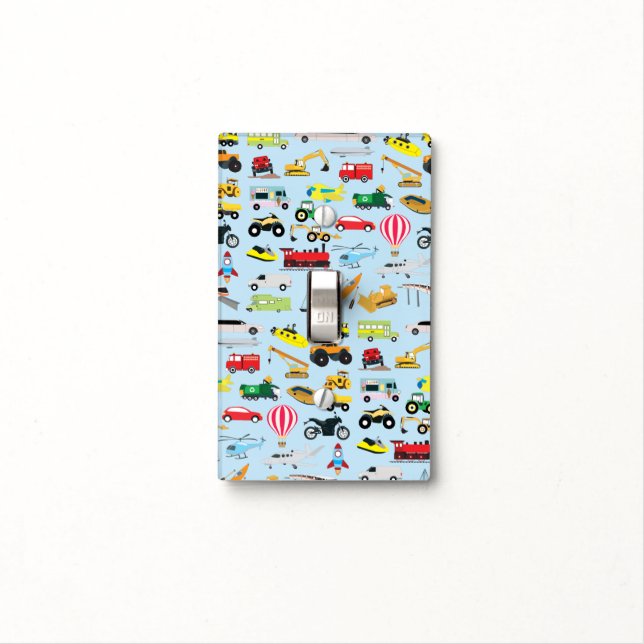 Colorful Transportation & Vehicles Kids Pattern Light Switch Cover (In Situ)