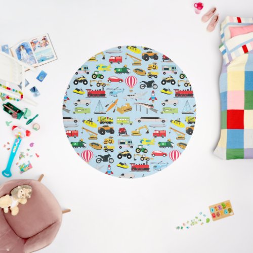 Colorful Transportation  Vehicles Kids Pattern  Outdoor Rug