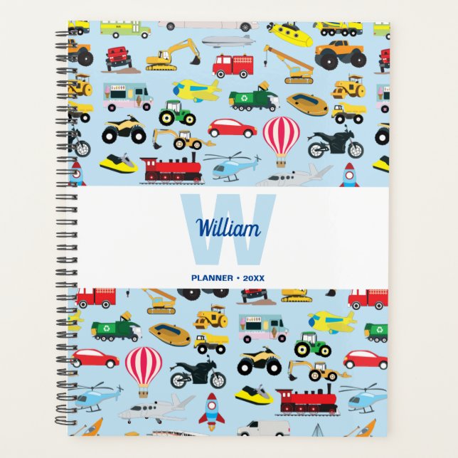 Colorful Transportation & Vehicles Kids Pattern  Planner (Front)