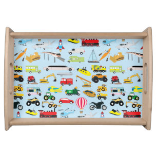 Colorful Transportation & Vehicles Kids Pattern Serving Tray