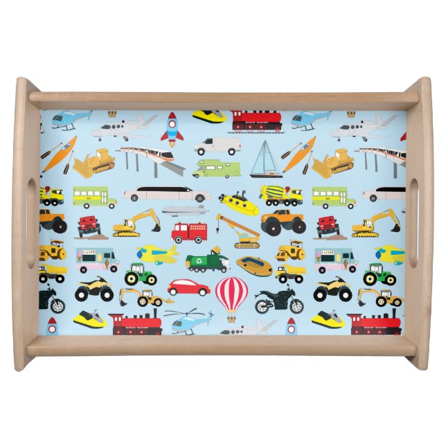 Colorful Transportation & Vehicles Kids Pattern Serving Tray (Front)