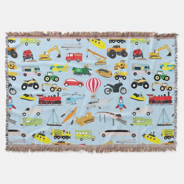 Colorful Transportation & Vehicles Kids Pattern Throw Blanket (Front)