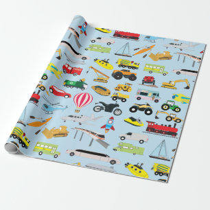 Colorful Transportation & Vehicles Kids Pattern Wrapping Paper