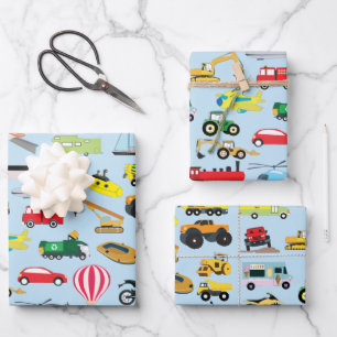 Colorful Transportation & Vehicles Kids Pattern Wrapping Paper Sheets