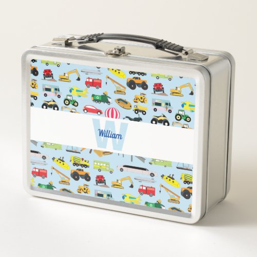 Colorful Transportation  Vehicles Kids School Metal Lunch Box