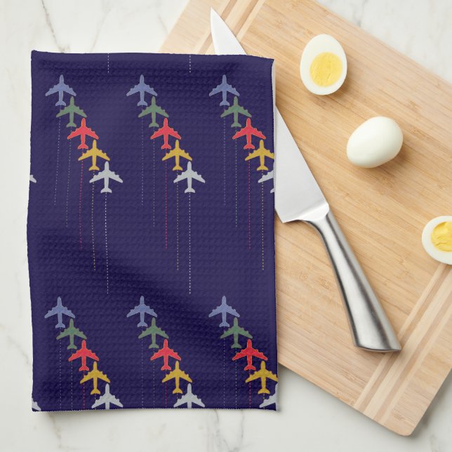 colorful travel airplanes kitchen towel (Quarter Fold)