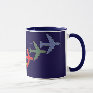 colorful travel airplanes mug
