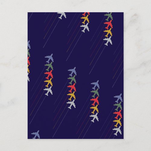 colorful travel airplanes postcard