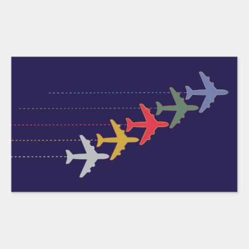 colorful travel airplanes rectangular sticker