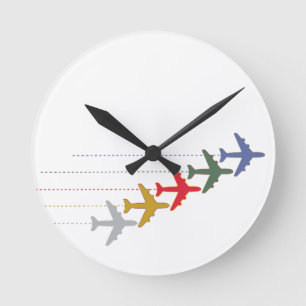 colorful travel airplanes round clock