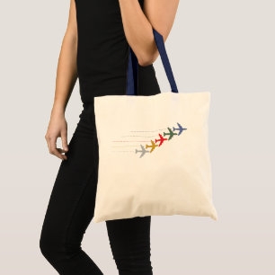 colorful travel airplanes tote bag