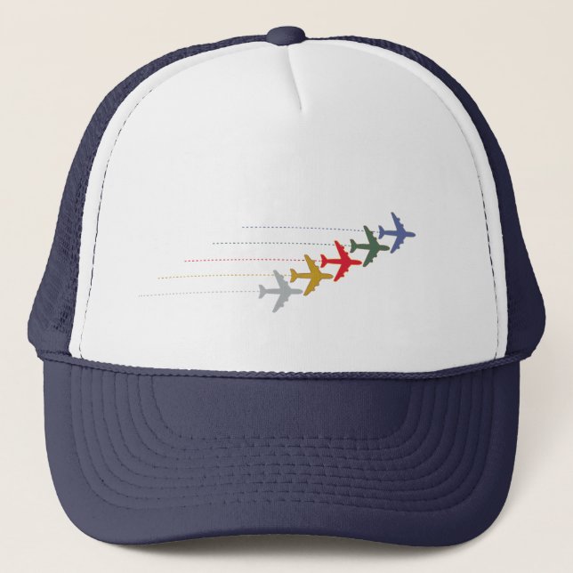 colorful travel airplanes trucker hat (Front)