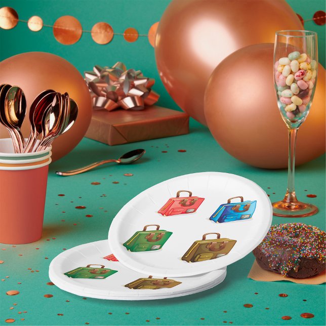 Colorful Travel Briefcase Collection Paper Plates (Creator Uploaded)