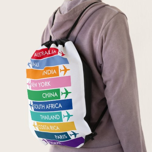 Colorful Travel Bucket List Drawstring Bag