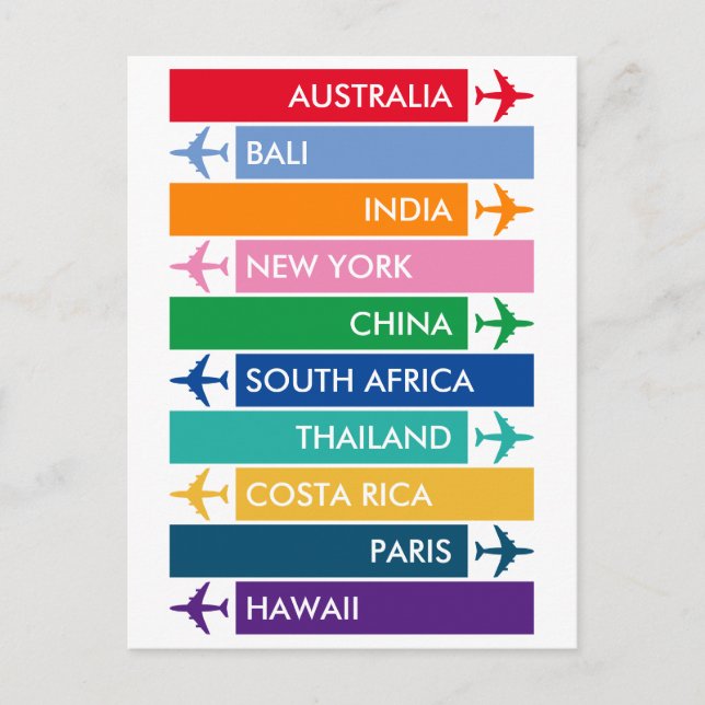 Colorful Travel Bucket List Postcard (Front)