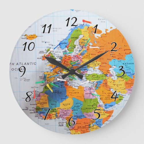 Colorful Travel Map Large Clock