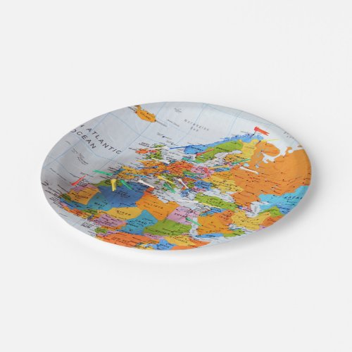 Colorful Travel Map Paper Plates