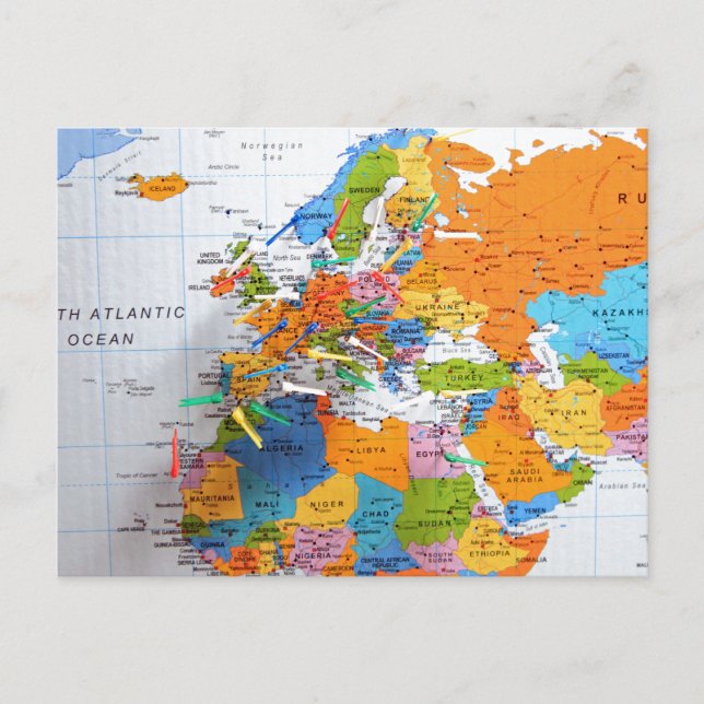 Colorful Travel Map Postcard (Front)