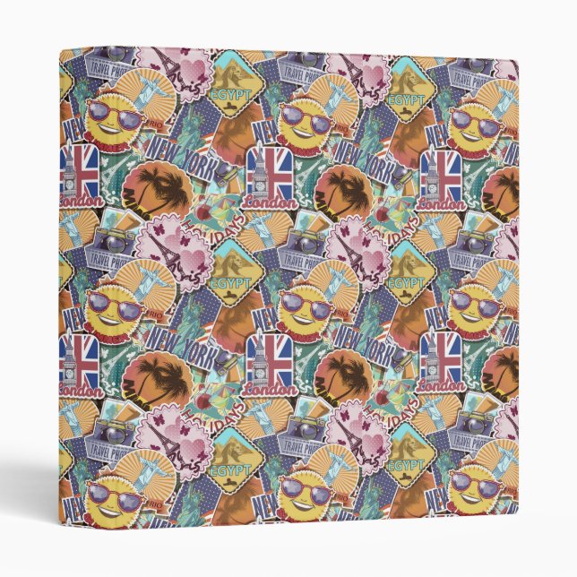 Colorful Travel Sticker Pattern 3 Ring Binder (Front/Spine)