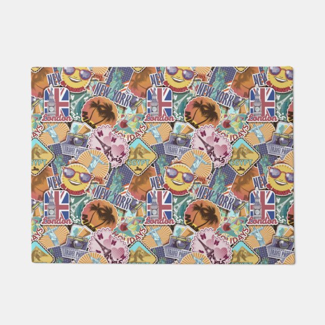 Colorful Travel Sticker Pattern Doormat (Front)