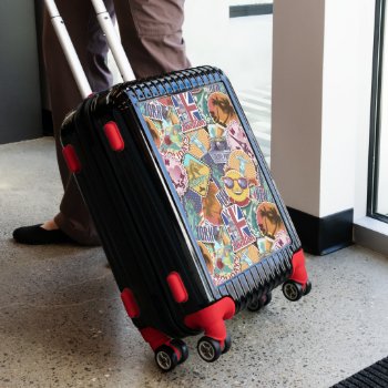 Colorful Travel Sticker Pattern Luggage by adventurebeginsnow at Zazzle