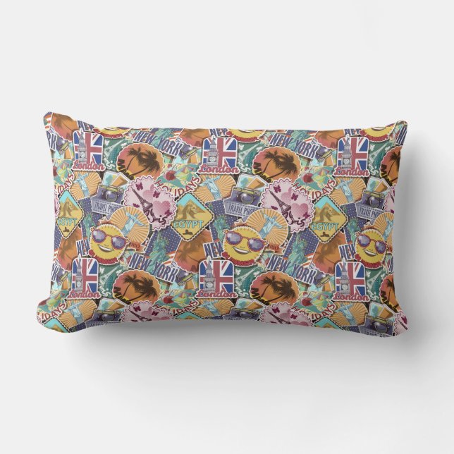 Colorful Travel Sticker Pattern Lumbar Pillow (Front)