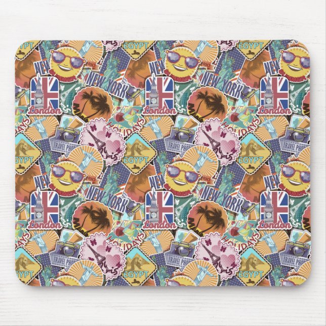 Colorful Travel Sticker Pattern Mouse Pad (Front)