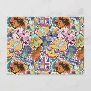 Colorful Travel Sticker Pattern Postcard