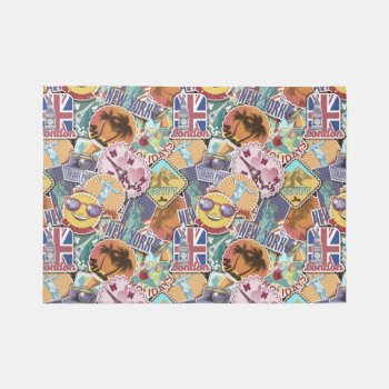 Colorful Travel Sticker Pattern Rug by adventurebeginsnow at Zazzle