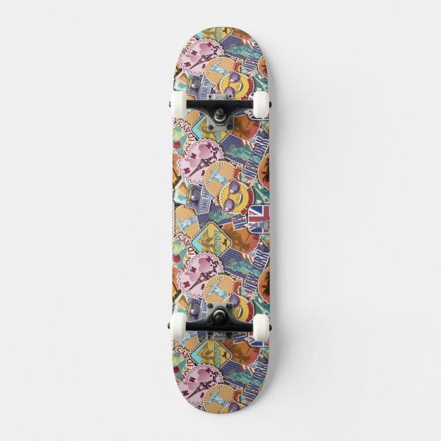 Colorful Travel Sticker Pattern Skateboard (Front)