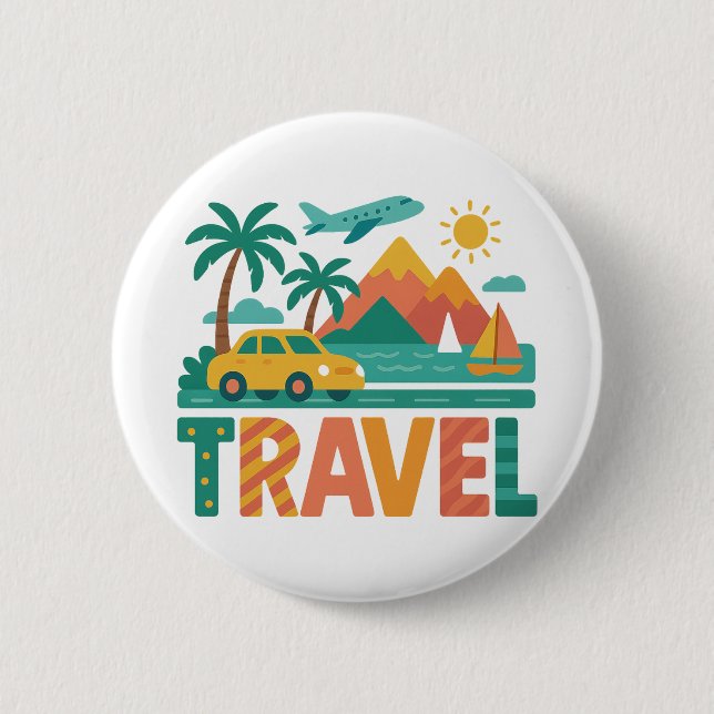 Colorful Travel Vacation Adventure Button (Front)