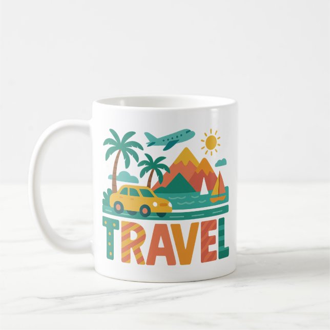 Colorful Travel Vacation Adventure Coffee Mug (Left)