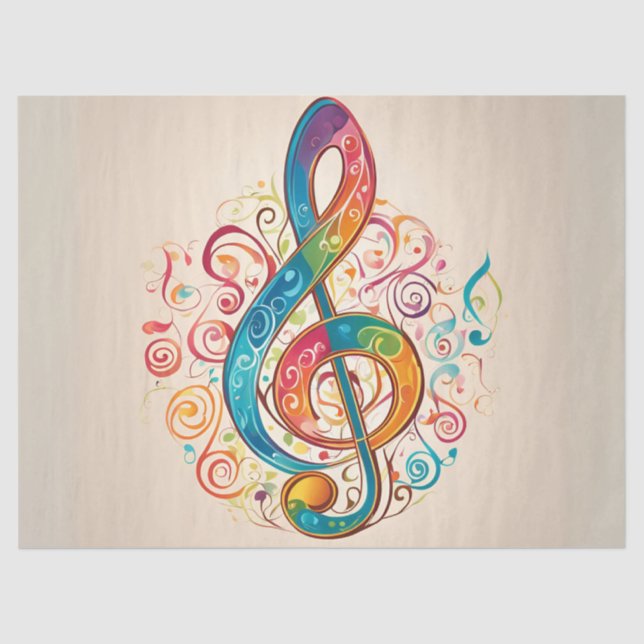 Colorful Treble Clef Decoupage Tissue Paper (Front)