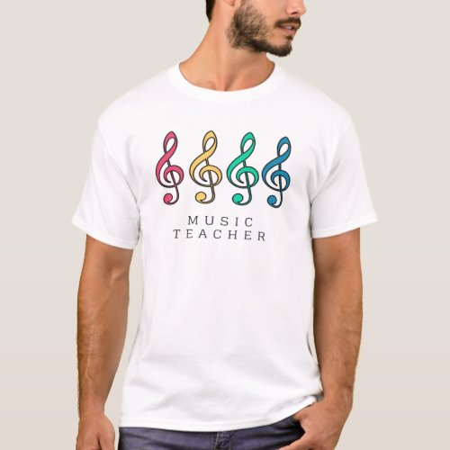 Colorful Treble Clef Music Teacher  T_Shirt