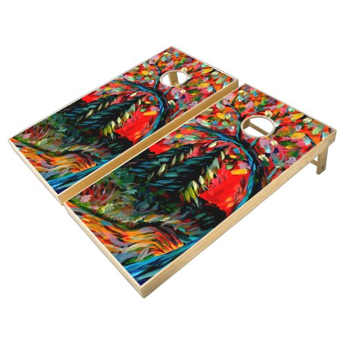 Colorful Tree And River Painting Cornhole Set