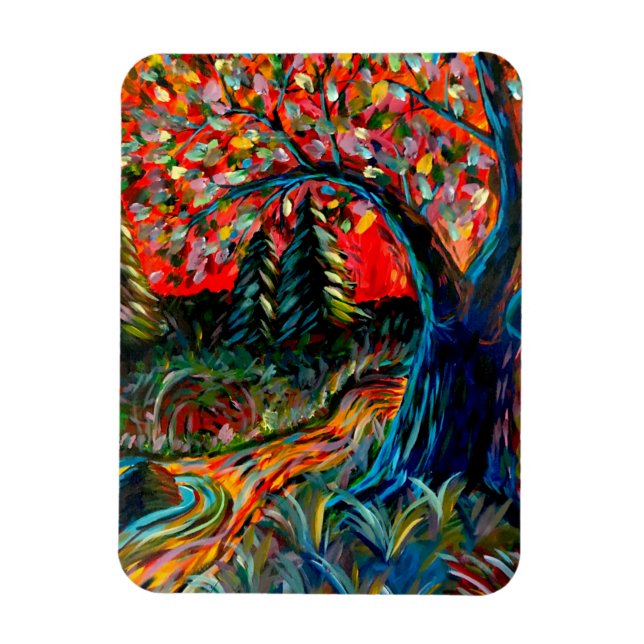 Colorful Tree And River Painting Magnet (Vertical)