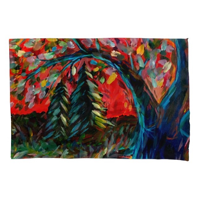 Colorful Tree And River Painting Pillow Case (Front-Left)