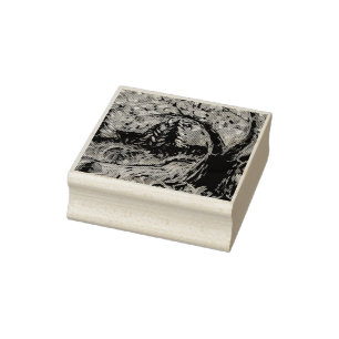 Colorful Tree And River Painting Rubber Stamp