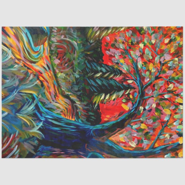 Colorful Tree And River Painting Tissue Paper (Front)
