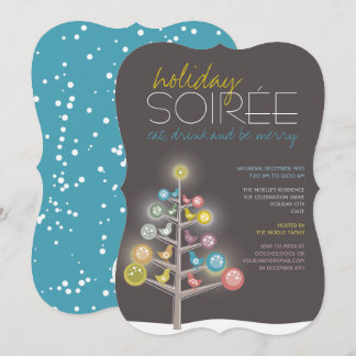 Colorful Tree & Birds Holiday Soiree Party Invite