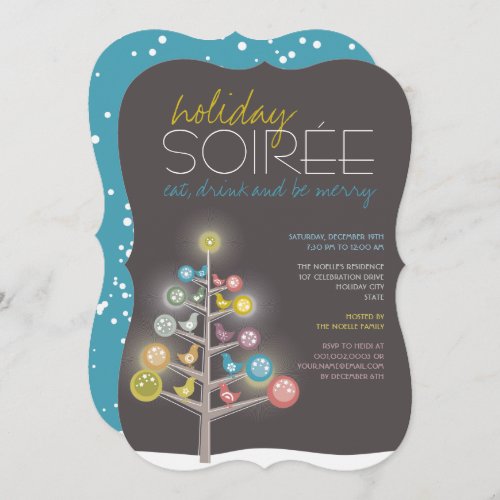 Colorful Tree  Birds Holiday Soiree Party Invite