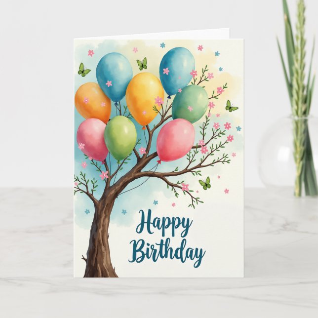 Colorful Tree Birthday Card (Front)