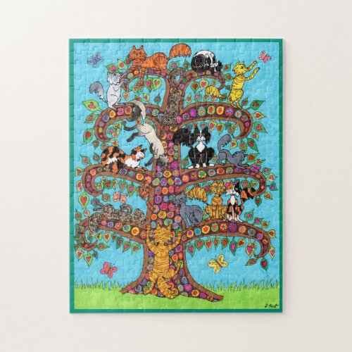 Colorful Tree Cats Flowers Cute Cool Cartoon Kids Jigsaw Puzzle