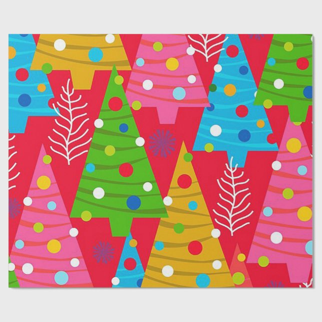 Colorful Tree Christmas Wrapping Paper (Flat)