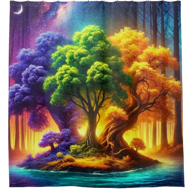Colorful Tree Design Shower Curtain (Front)