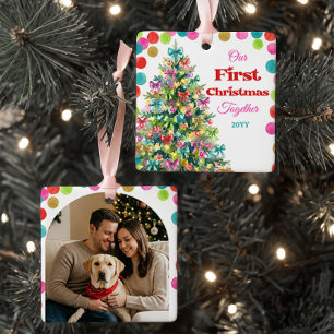 Colorful Tree First Christmas Together Photo Ceramic Ornament