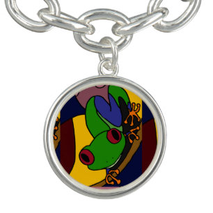 Colorful Tree Frog Art Charm Bracelet